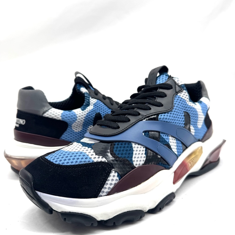 Valentino Garavani Bounce Blue Camouflage sneakers New without Box